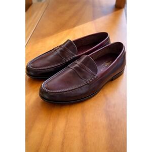 Towncraft Mens Penny Loafers Size 9 Burgundy Leather Slip On Dress Shoes